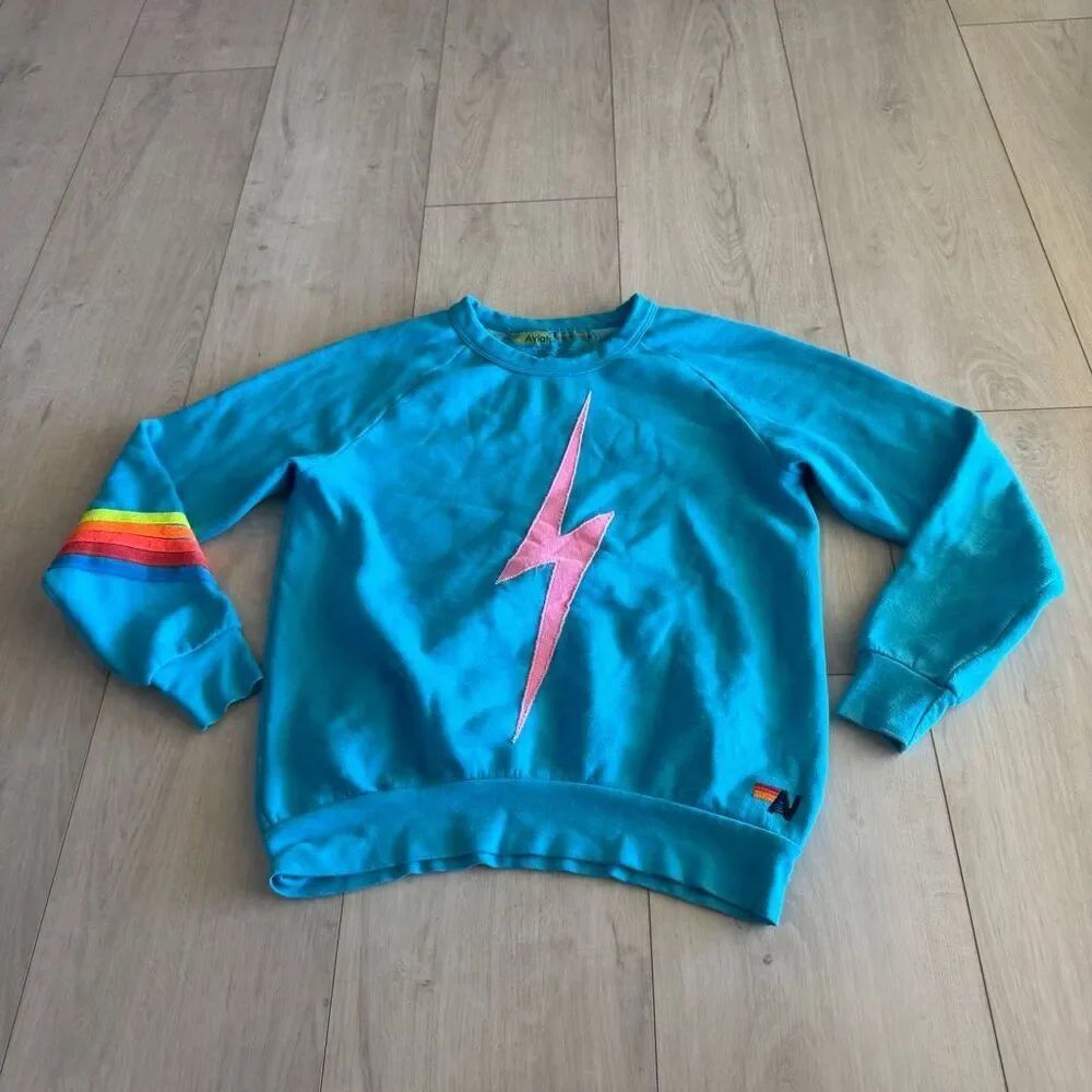 Aviator Nation Neon Pink Bolt Blue women’s sweater size xs